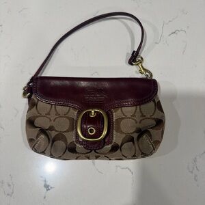 Coach Brown and Burgundy Signature Wristlet